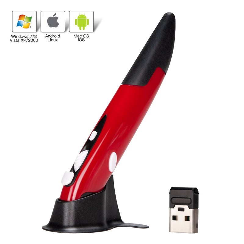 lychee Wireless Optical Pocket Pen Mouse, 2.4GHZ USB Wireless Optical Pen Mouse 800/1200/1600 DPI Adjustable Handwriting Mini Mice for PC Laptop Notebook Computer Mac (Red) - Image 5